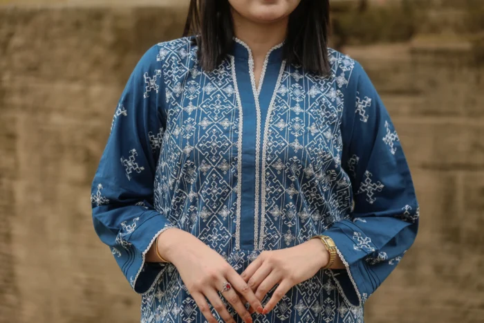 2pc Embroidered Suit Blue (Stitched) - Image 3
