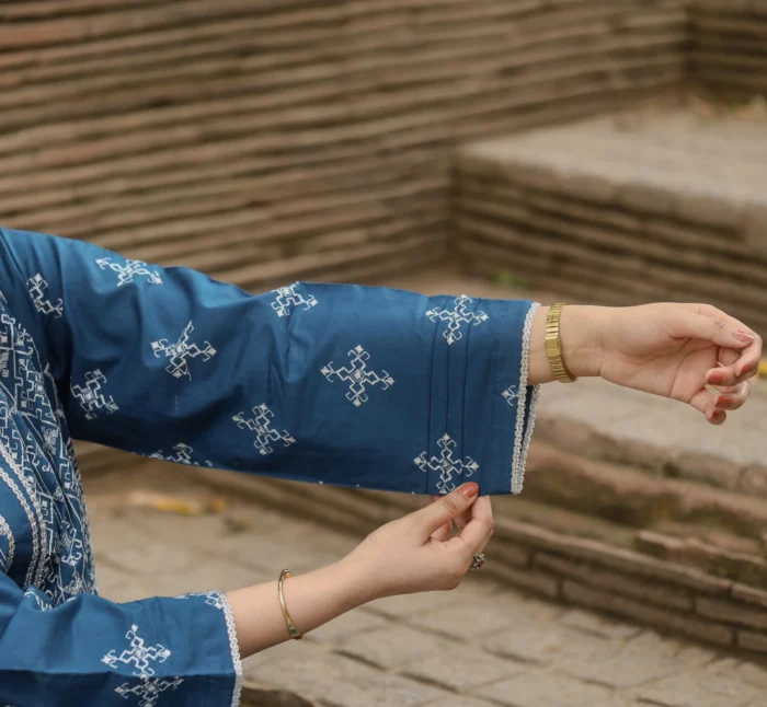 2pc Embroidered Suit Blue (Stitched) - Image 6