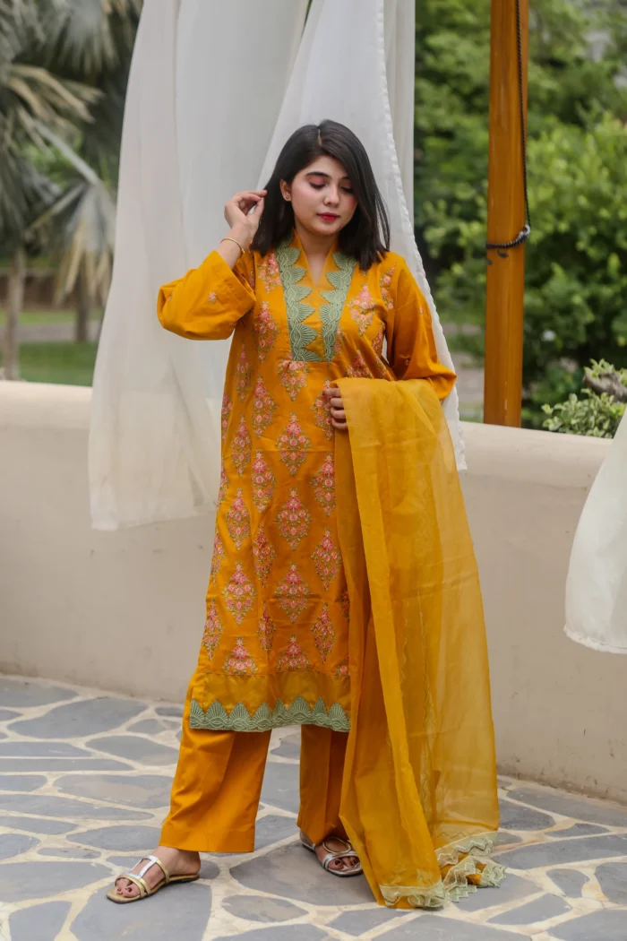3pc Embroidered Suit with Organza Dupatta (Stitched) - Image 2