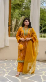 3pc Embroidered Suit with Organza Dupatta (Stitched)