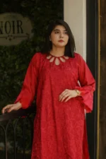 2pc Embroidered suit Red (Stitched) - Image 2