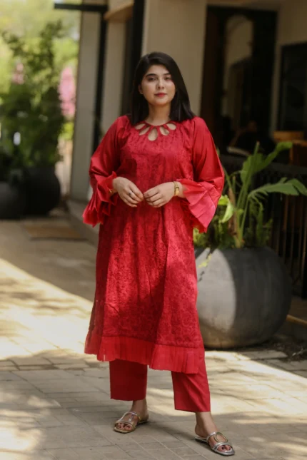 2pc Embroidered suit Red (Stitched)