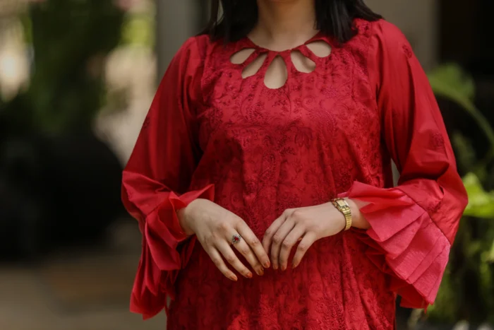 2pc Embroidered suit Red (Stitched) - Image 3