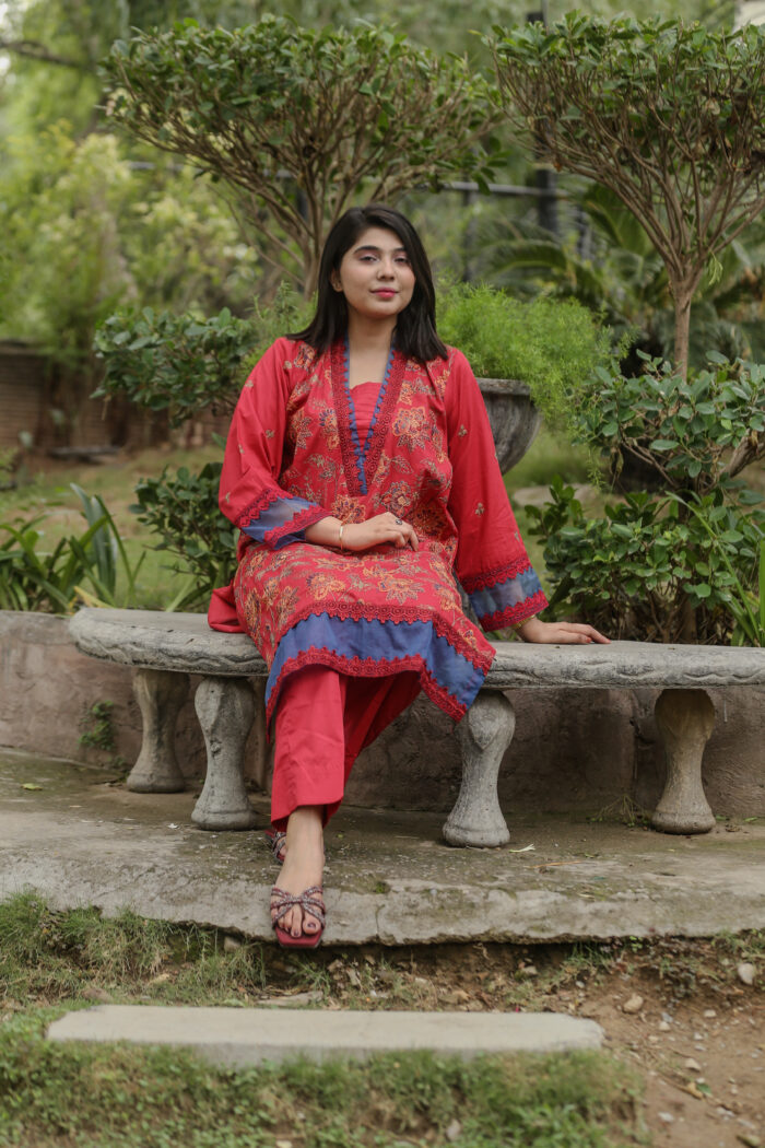 2pc Embroidered Suit Dark Pink (Stitched) - Image 3