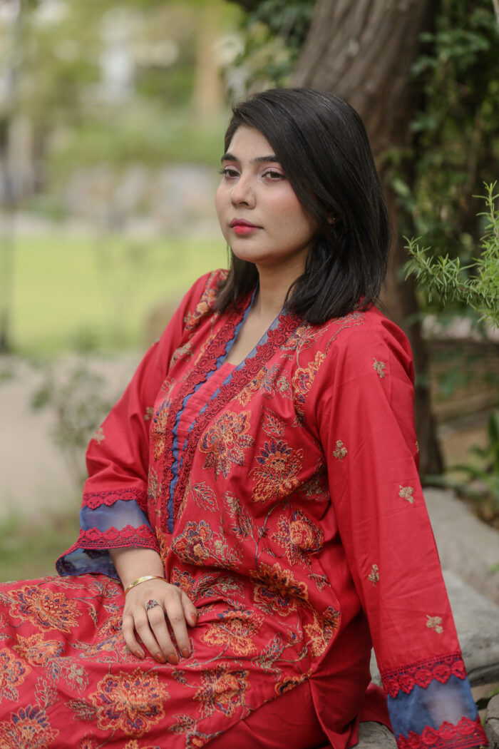 2pc Embroidered Suit Dark Pink (Stitched) - Image 4
