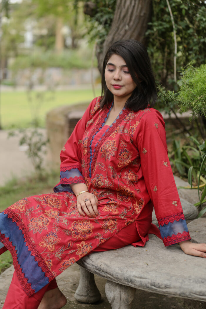 2pc Embroidered Suit Dark Pink (Stitched) - Image 5