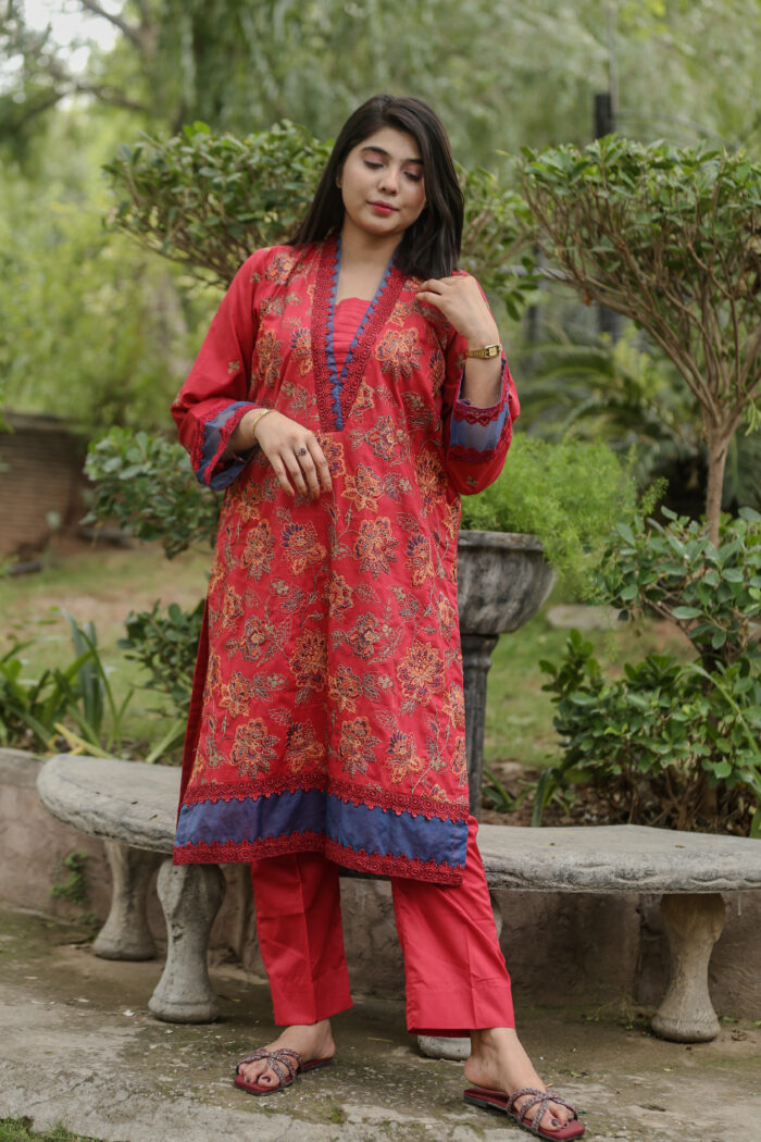 2pc Embroidered Suit Dark Pink (Stitched) - Image 1