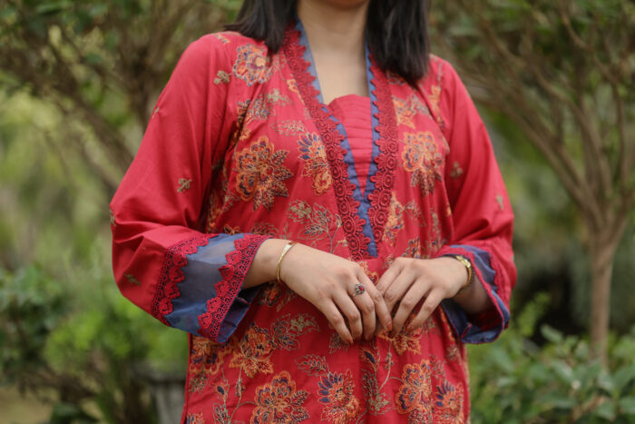 2pc Embroidered Suit Dark Pink (Stitched) - Image 11