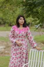 Gray Frock Pink Flowers Embroidered Dress With (Stitched) - Image 4