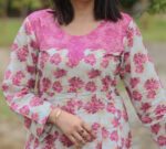 Gray Frock Pink Flowers Embroidered Dress With (Stitched) - Image 2