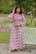 Gray Frock Pink Flowers Embroidered Dress With (Stitched) - Image 5