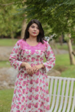 Gray Frock Pink Flowers Embroidered Dress With (Stitched) - Image 6