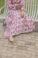Gray Frock Pink Flowers Embroidered Dress With (Stitched) - Image 7