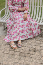 Gray Frock Pink Flowers Embroidered Dress With (Stitched) - Image 8