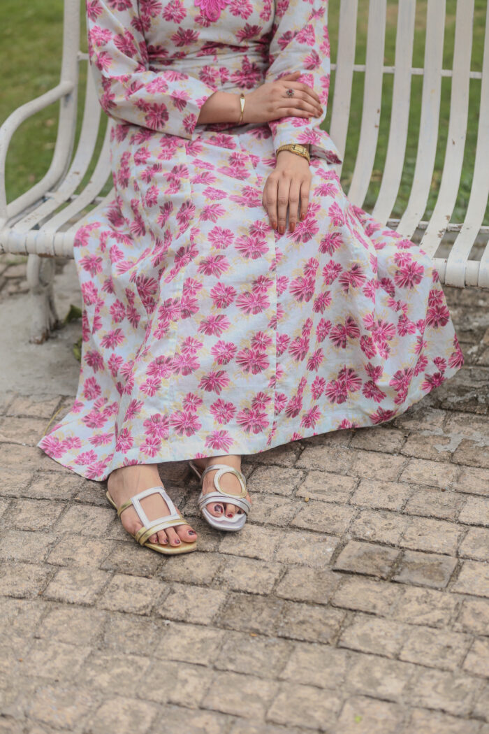 Gray Frock Pink Flowers Embroidered Dress With (Stitched) - Image 8