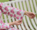 Gray Frock Pink Flowers Embroidered Dress With (Stitched) - Image 10