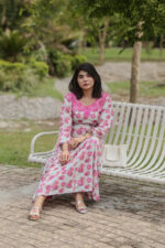 Gray Frock Pink Flowers Embroidered Dress With (Stitched) - Image 12