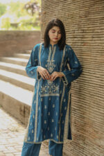 2pc Embroidered Suit Dark Blue (Stitched)