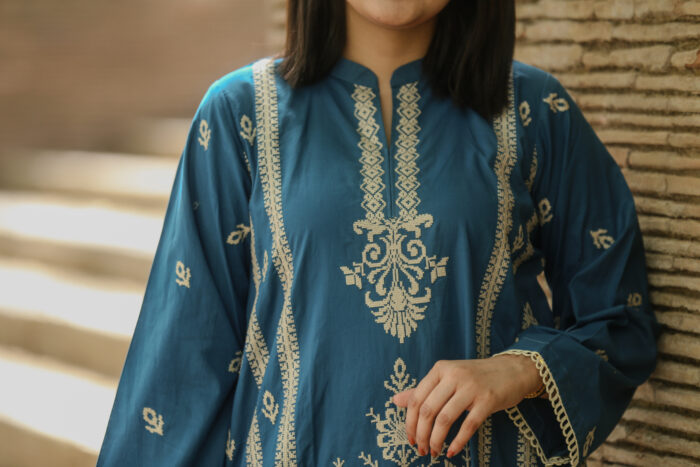 2pc Embroidered Suit Dark Blue (Stitched) - Image 8