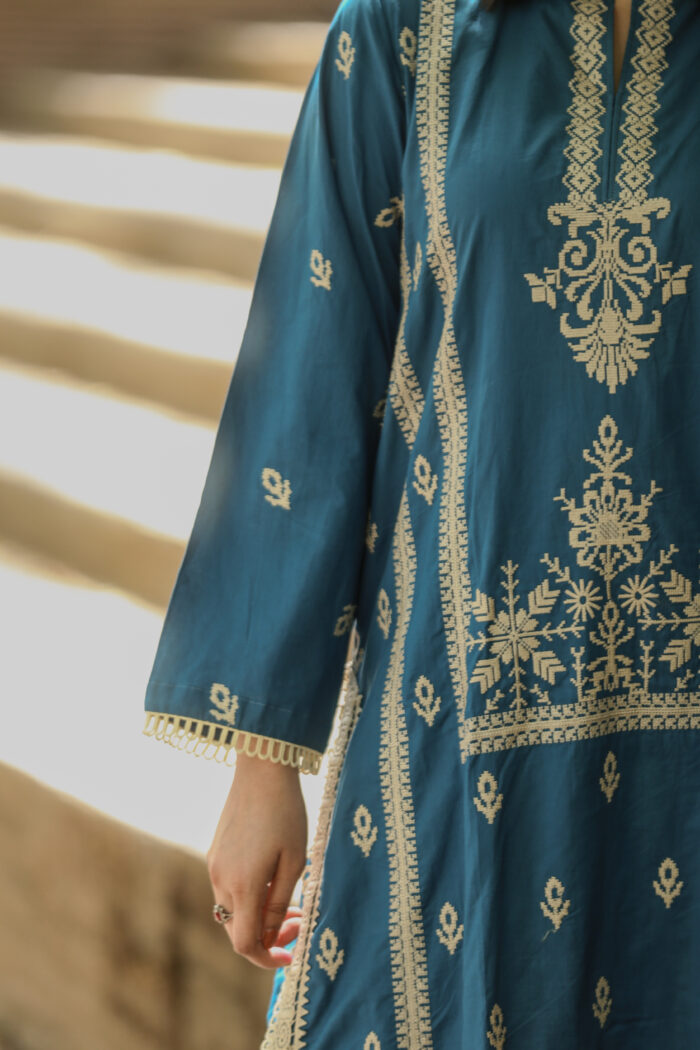 2pc Embroidered Suit Dark Blue (Stitched) - Image 7