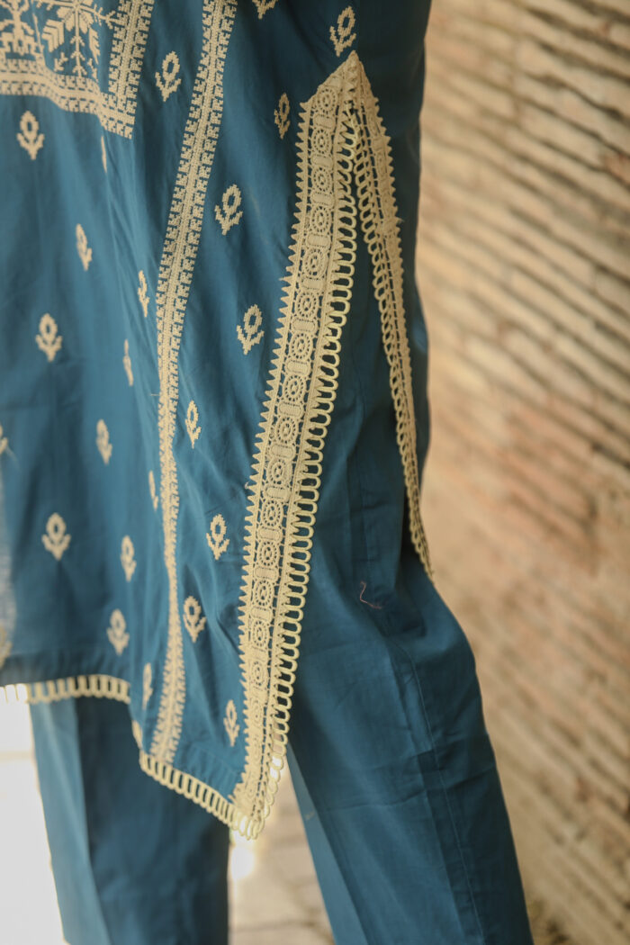 2pc Embroidered Suit Dark Blue (Stitched) - Image 6