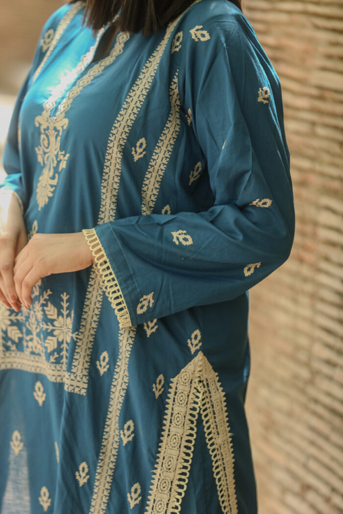 2pc Embroidered Suit Dark Blue (Stitched) - Image 5