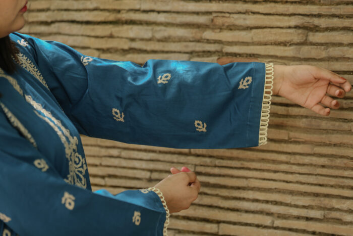 2pc Embroidered Suit Dark Blue (Stitched) - Image 3